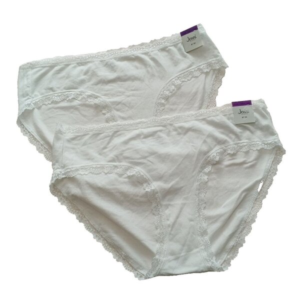 2 PACK JENNI Women Bikini Panty Size 2XL White Lace Detail Cotton - Picture 1 of 9